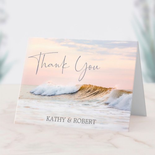 BEACH WEDDING THANK YOU CARD  OCEAN SUNSET FOLDED