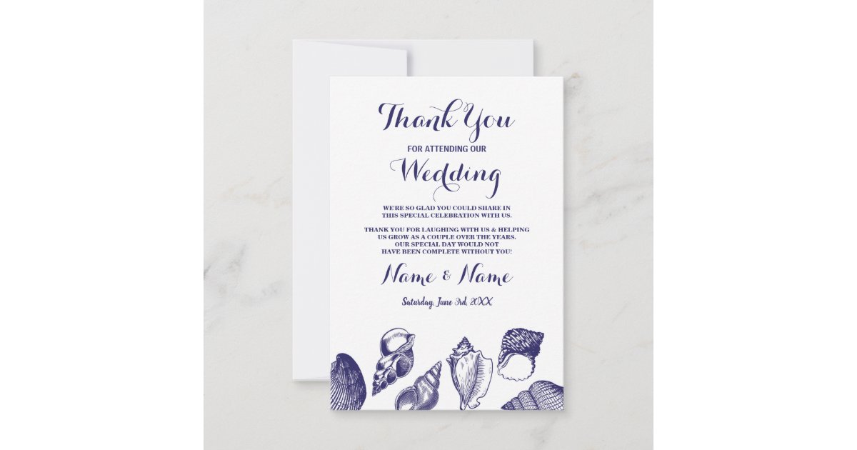 Beach Wedding Thank You Card Shells Ocean Invite | Zazzle
