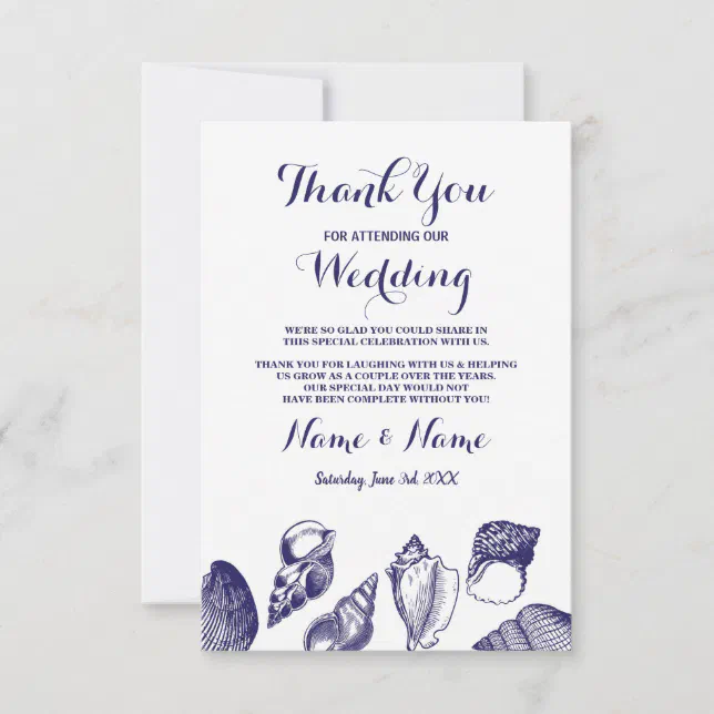 Beach Wedding Thank You Card Shells Ocean Invite | Zazzle