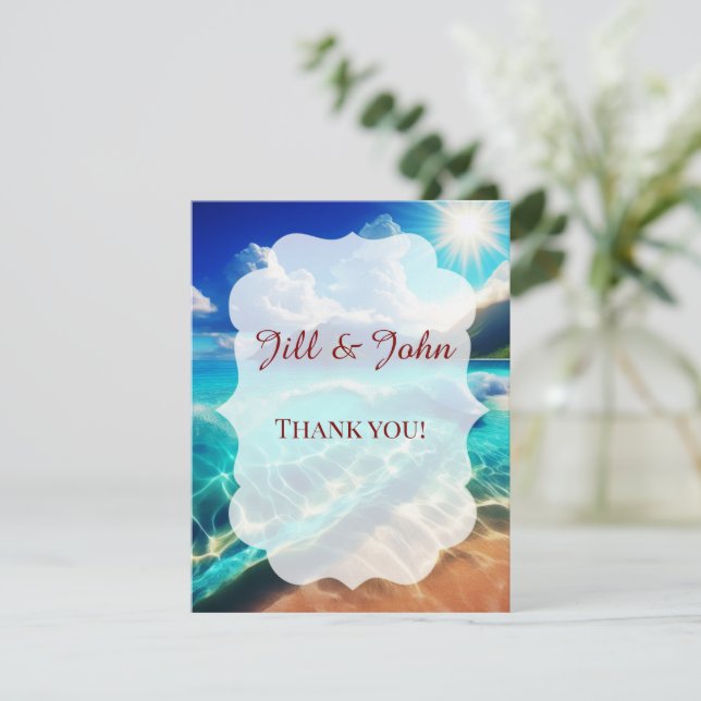 Beach Wedding Thank You Cards Note Tropical Ocean  (Standing Front)