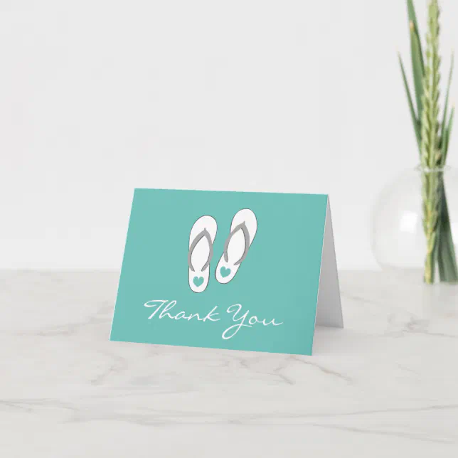 Beach wedding thank you cards with cute flip flops | Zazzle