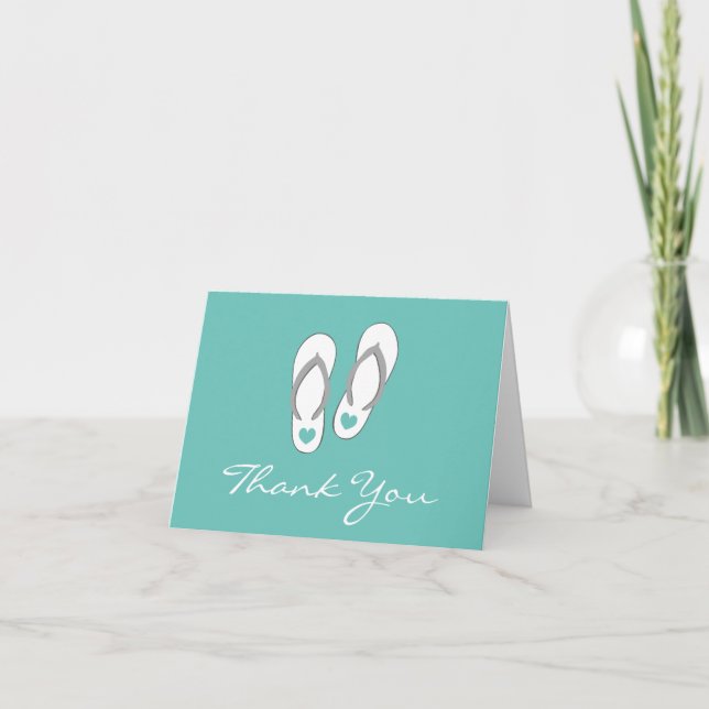 Beach wedding thank you cards with cute flip flops (Front)