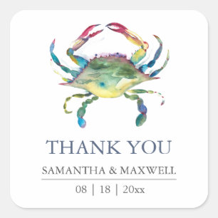 Beach Wedding Thank You Favor Sticker Blue Crab