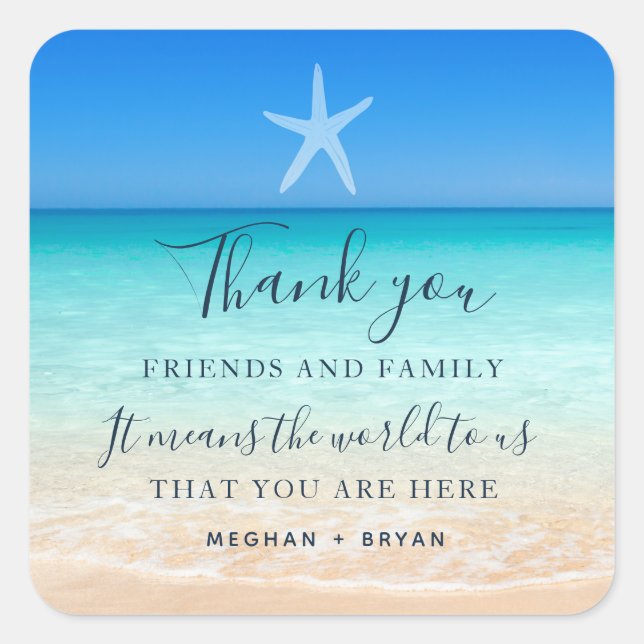 Beach Wedding Thank You Square Sticker (Front)