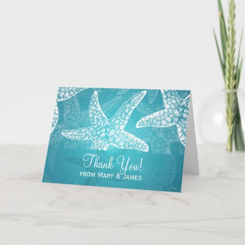 Beach Wedding Thank you Starfish Blue Thank You Card