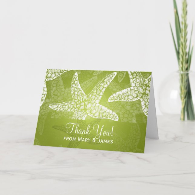 Beach Wedding "Thank you" Starfish Lime Green Thank You Card (Front)