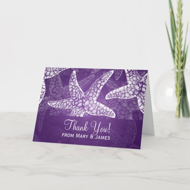 Beach Wedding "Thank you" Starfish Purple Thank You Card (Front)