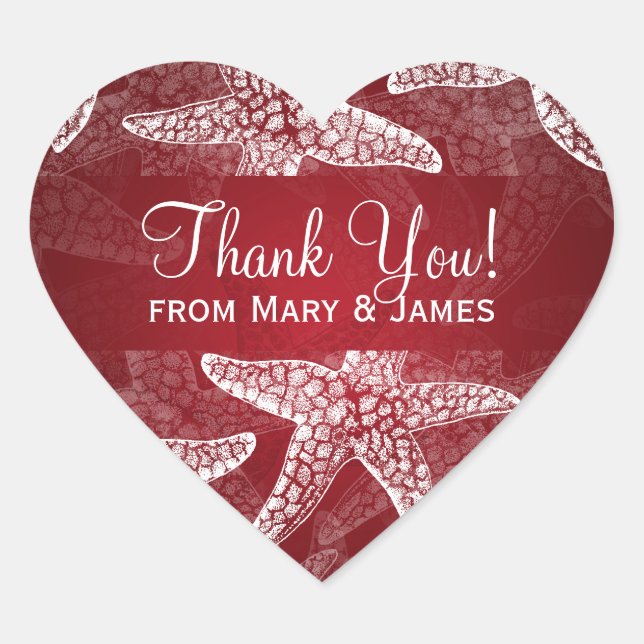 Beach Wedding Thank you Starfish Red Heart Sticker (Front)