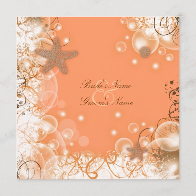 Beach wedding theme ~ elegant menu square (Front)