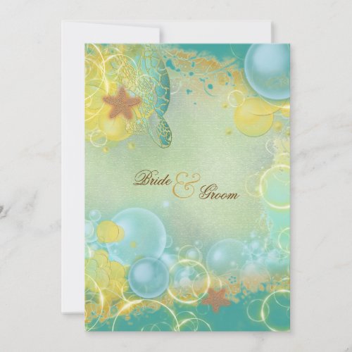 Beach wedding theme turtles starfish personalized invites