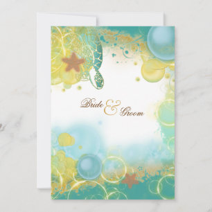 Beach wedding theme turtles starfish invitation