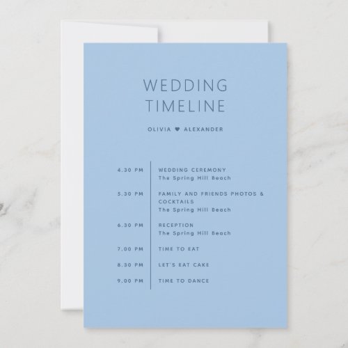 Beach Wedding Timeline | Pastel Sky Blue Itinerary Invitation
