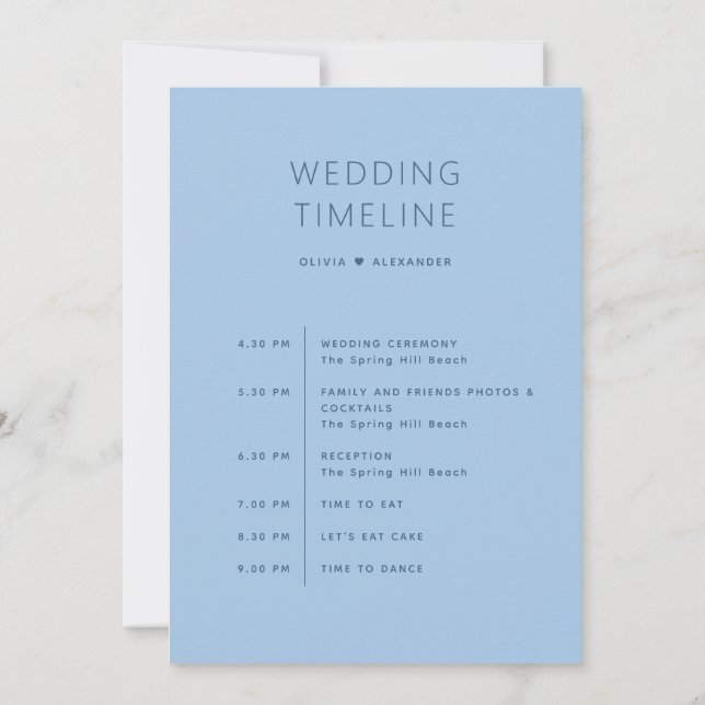 Beach Wedding Timeline | Pastel Sky Blue Itinerary Invitation (Back)