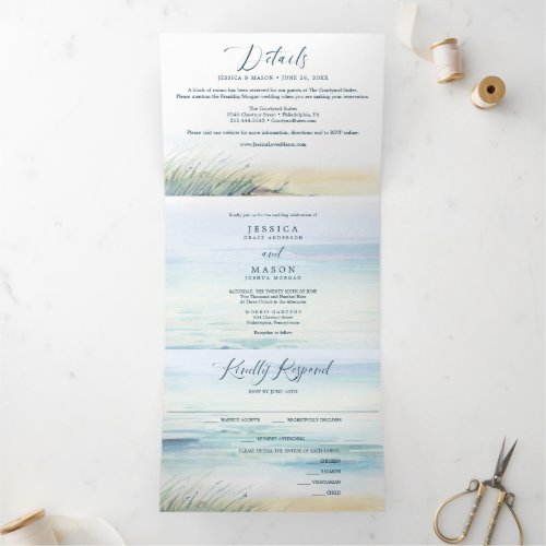 Beach Wedding Tri-Fold Invitations RSVP