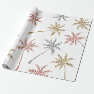 Beach Wedding Tri Gold Marble Palm Tree Leaves Wrapping Paper