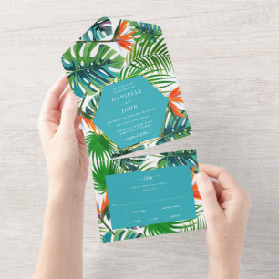 Beach Wedding Tropical Leaf RSVP All In One Invitation