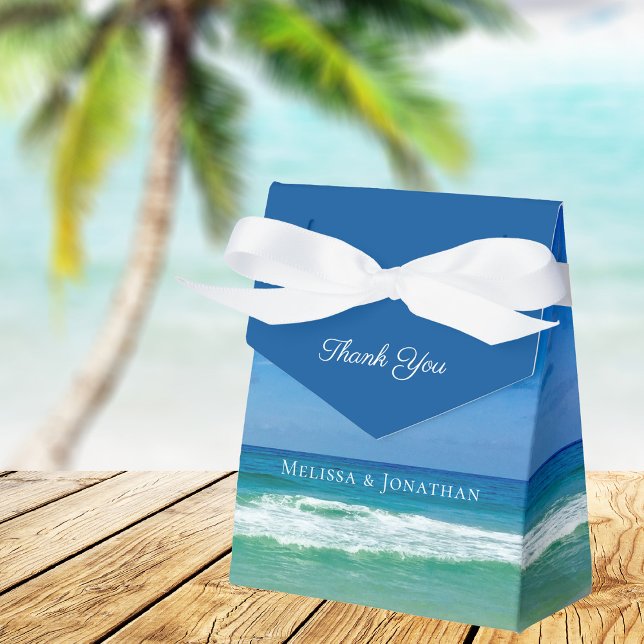 Beach Wedding Tropical Ocean Waves Modern Blue Favor Boxes (Creator Uploaded)