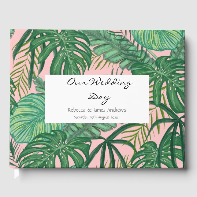 Beach Wedding Tropical Palm Leaves Guest Book (Front)