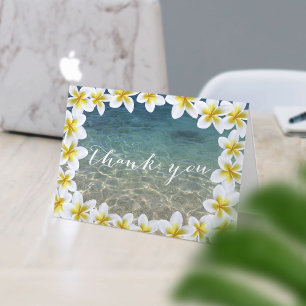 Beach Wedding Tropical Plumeria Flowers Letterpress Thank You Card