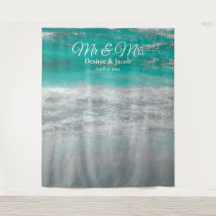 Beach Wedding Turquoise Tropical Ocean Photo Booth Tapestry