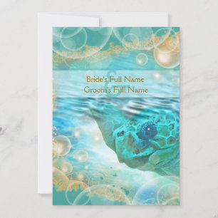 Beach wedding turtle blue ivory invitation