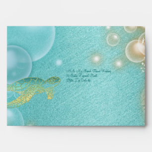 Beach wedding turtle blue white envelope