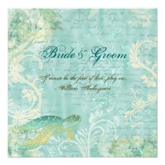 Beach wedding turtle swirl engagement custom invitation