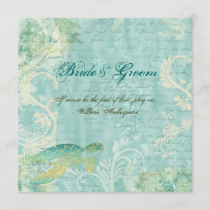 Beach wedding turtle swirl engagement invitation