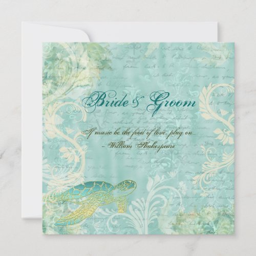 Beach wedding turtle swirl engagement custom invitation