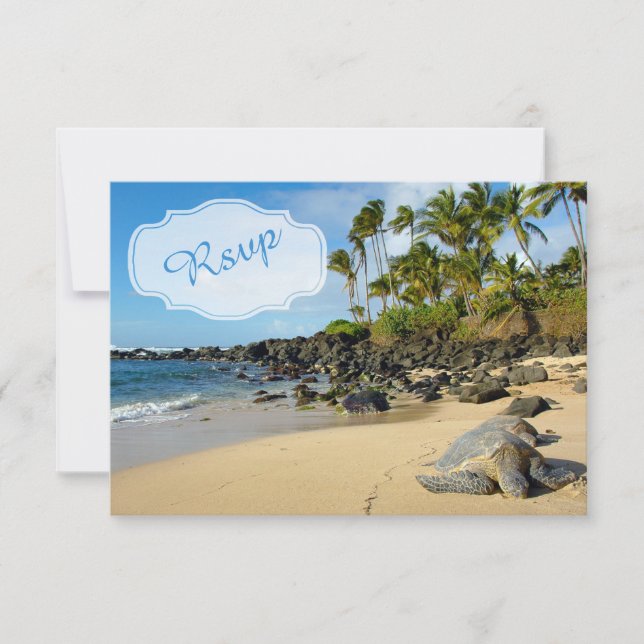 Beach Wedding | Turtles | Ocean | Palms | RSVP (Front)