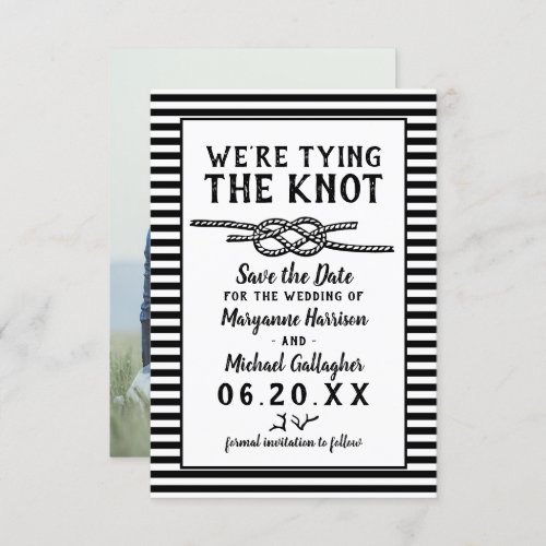 Beach Wedding Tying the Knot Modern Stripes Photo Save The Date