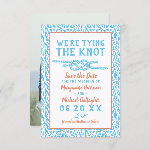 Beach Wedding Tying the Knot Nautical Coral Photo Save The Date