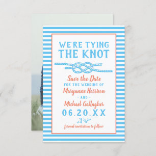 Beach Wedding Tying the Knot Nautical Stripe Photo Save The Date