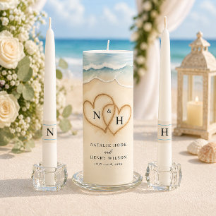 Beach Wedding Unity Candle Set with Sand Hearts