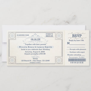 Beach Wedding Vintage Boarding Ticket Invitations