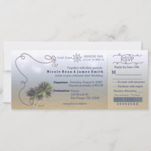Beach Wedding Vintage Boarding Ticket Invitations. Invitation