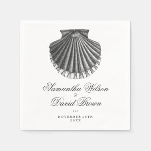 Beach Wedding Vintage Scallop Shell Charcoal Napkins