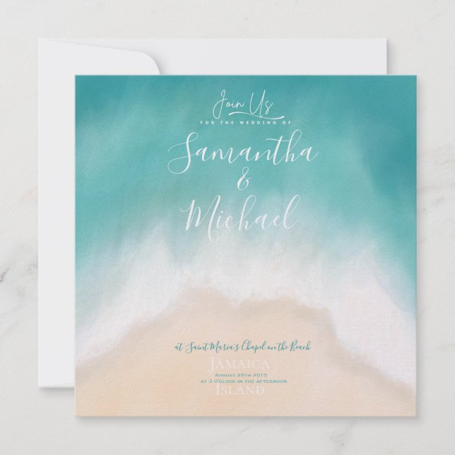 Beach wedding watercolor island Invitation (Front)