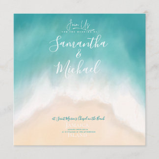 Beach wedding watercolor island Invitation