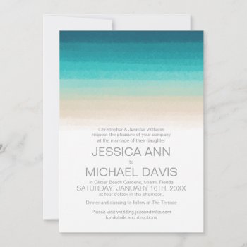 Beach Wedding Watercolor Ombre Modern Invitation by PineAndBerry at Zazzle