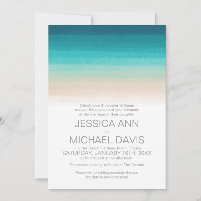 Beach Wedding Watercolor Ombre Modern Invitation (Front)