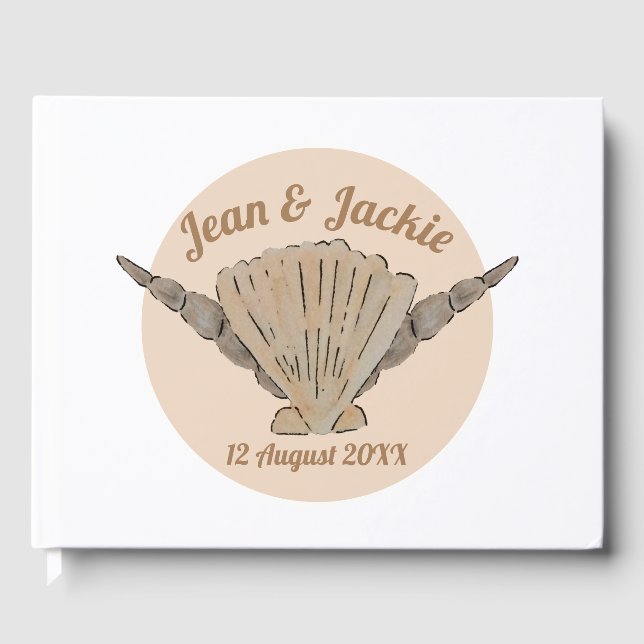 Beach Wedding Watercolor Sea Shells Guest Book (Front)