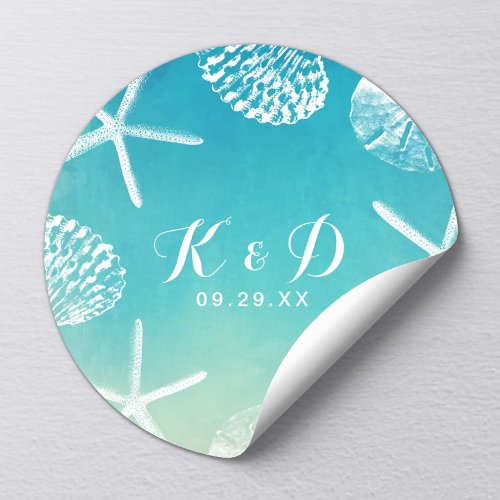 Beach Wedding Watercolor Seashells Wedding Favor Classic Round Sticker