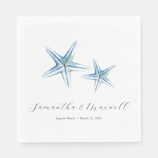 Beach Wedding Watercolor Starfish Napkins (Front)