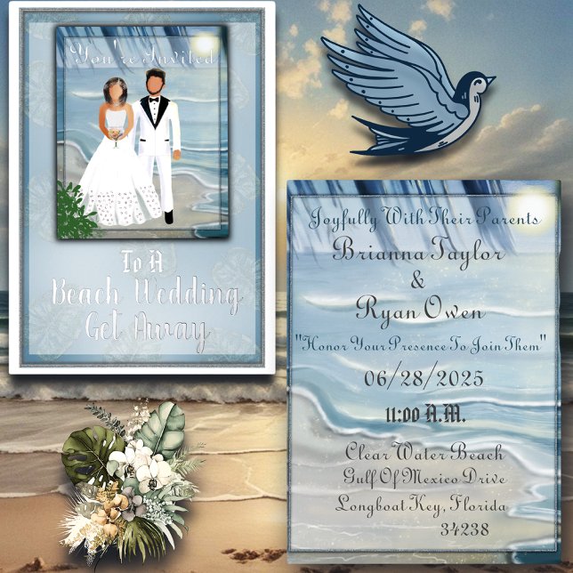 Beach Wedding Wedding Get Away Foil Invitation (You can personalize these invitations.)