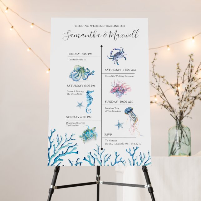 Beach Wedding Weekend Watercolor Timeline  Foam Board (In Situ (Stand))