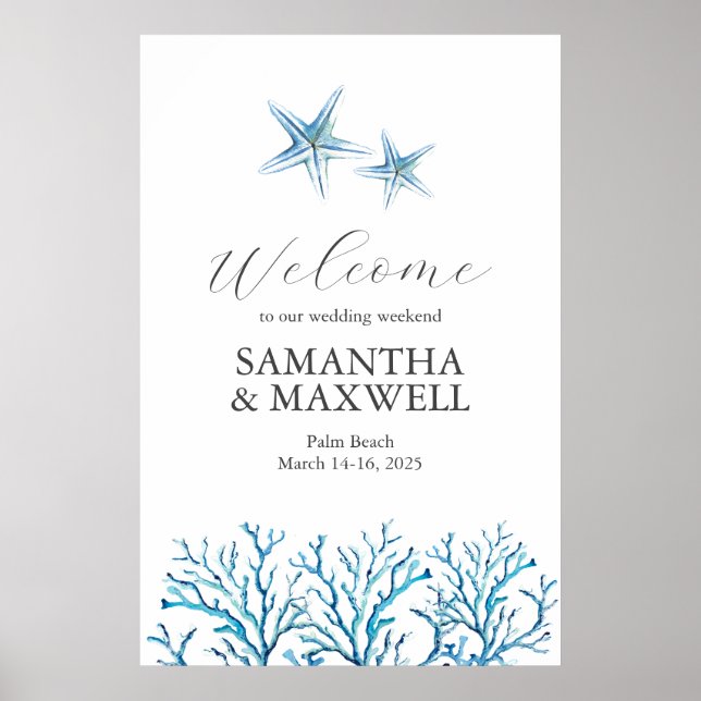 Beach Wedding Weekend Welcome Sign Starfish (Front)