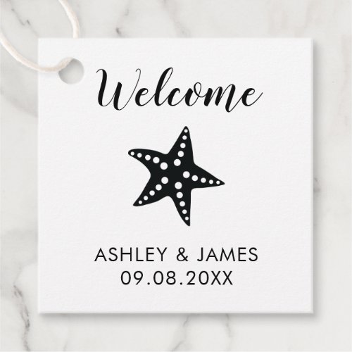 Beach Wedding Welcome Bag Gift Tags Black  White Favor Tags