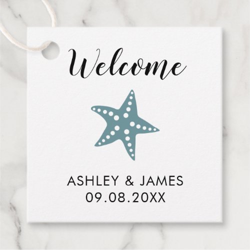 Beach Wedding Welcome Bag Gift Tags Blue Gray Favor Tags
