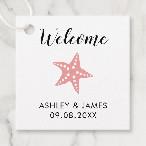 Beach Wedding Welcome Bag Gift Tags Coral Pink Favor Tags